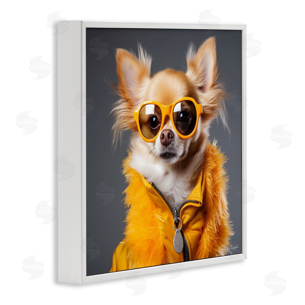 Roozbeh Trendy Chihuahua Portrait White Framed Giclee Wall Artside_