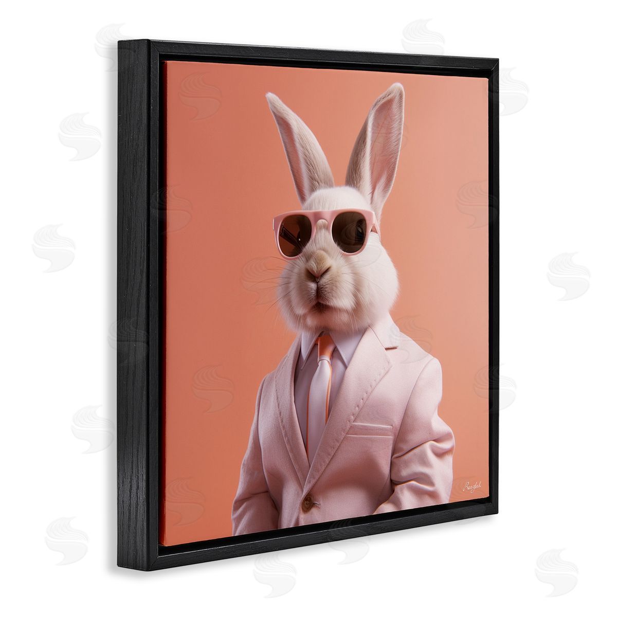 Roozbeh Rabbit Wearing Suit Black Floater Frame Canvas Artside_
