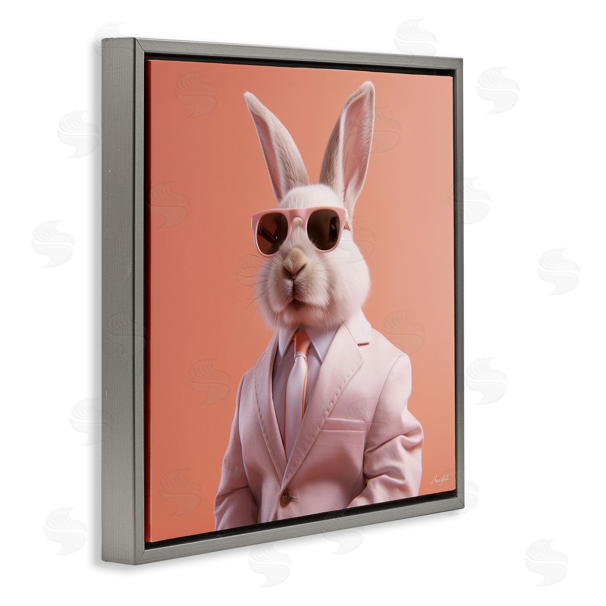 Roozbeh Rabbit Wearing Suit Gray Floater Frame Canvas Artside_