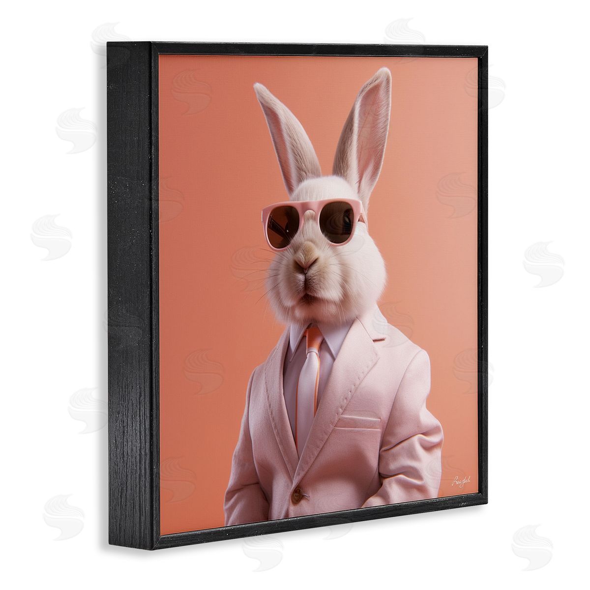 Roozbeh Rabbit Wearing Suit Black Framed Giclee Wall Artside_