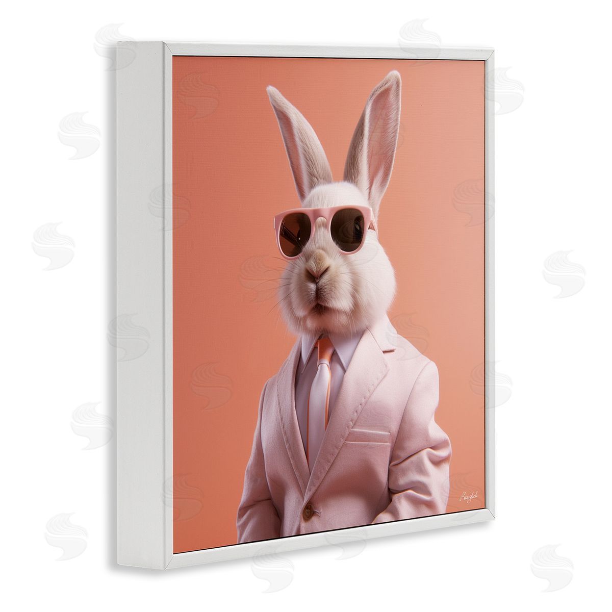 Roozbeh Rabbit Wearing Suit White Framed Giclee Wall Artside_
