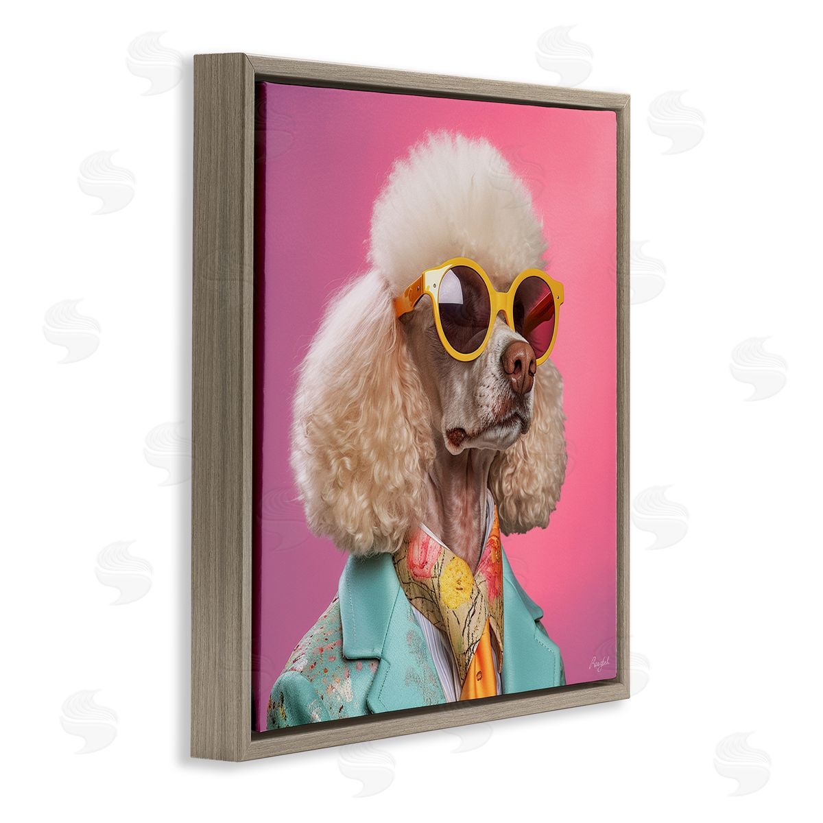 Roozbeh Stylish Poodle Portrait Brown Floater Frame Canvas Artside_