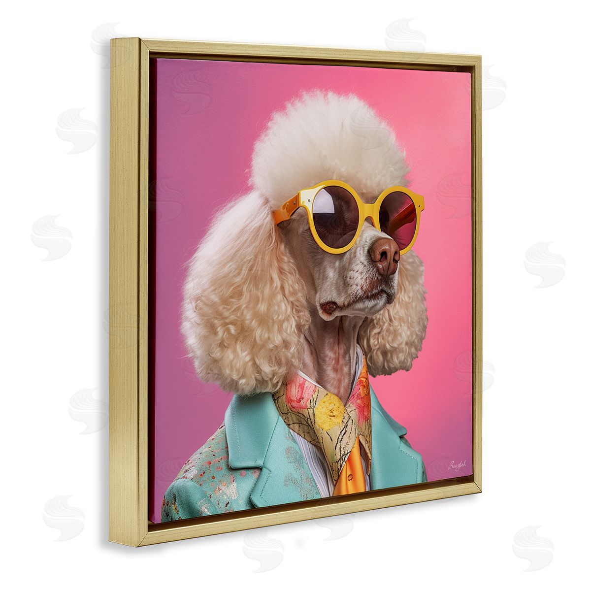 Roozbeh Stylish Poodle Portrait Gold Floater Frame Canvas Artside_