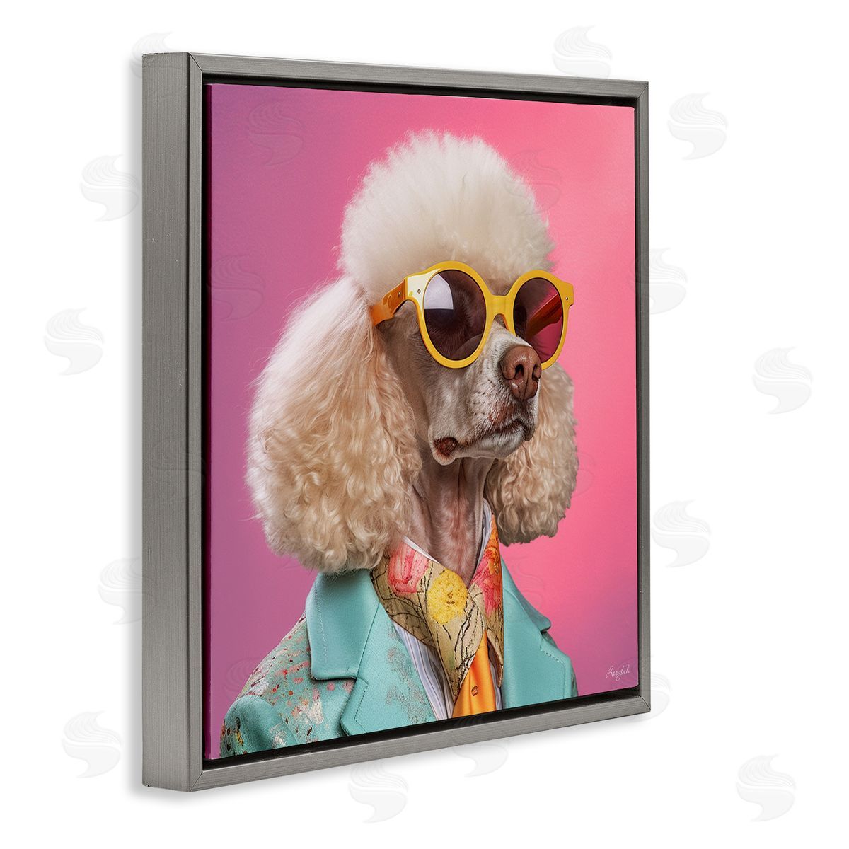 Roozbeh Stylish Poodle Portrait Gray Floater Frame Canvas Artside_