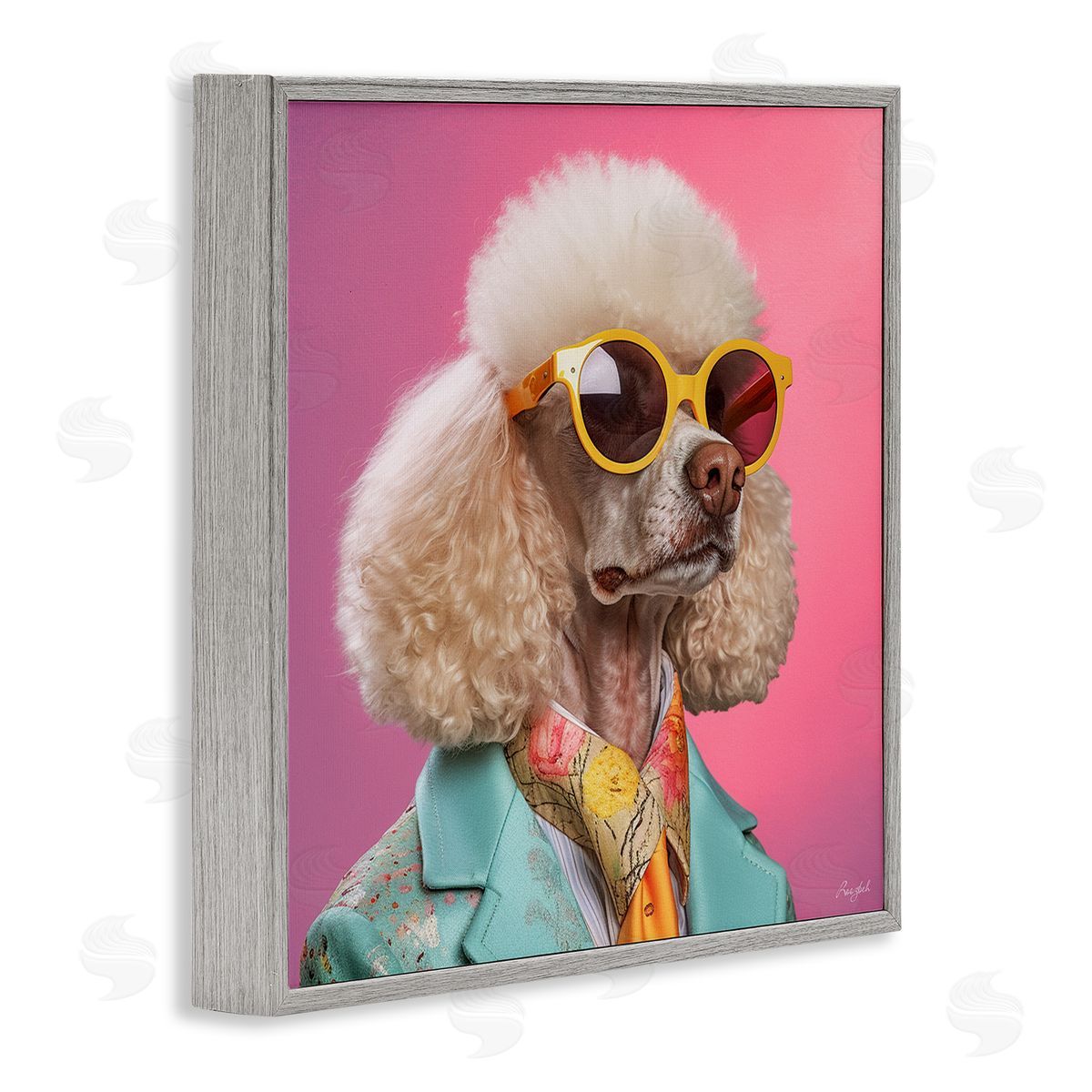 Roozbeh Stylish Poodle Portrait Gray Framed Giclee Wall Artside_