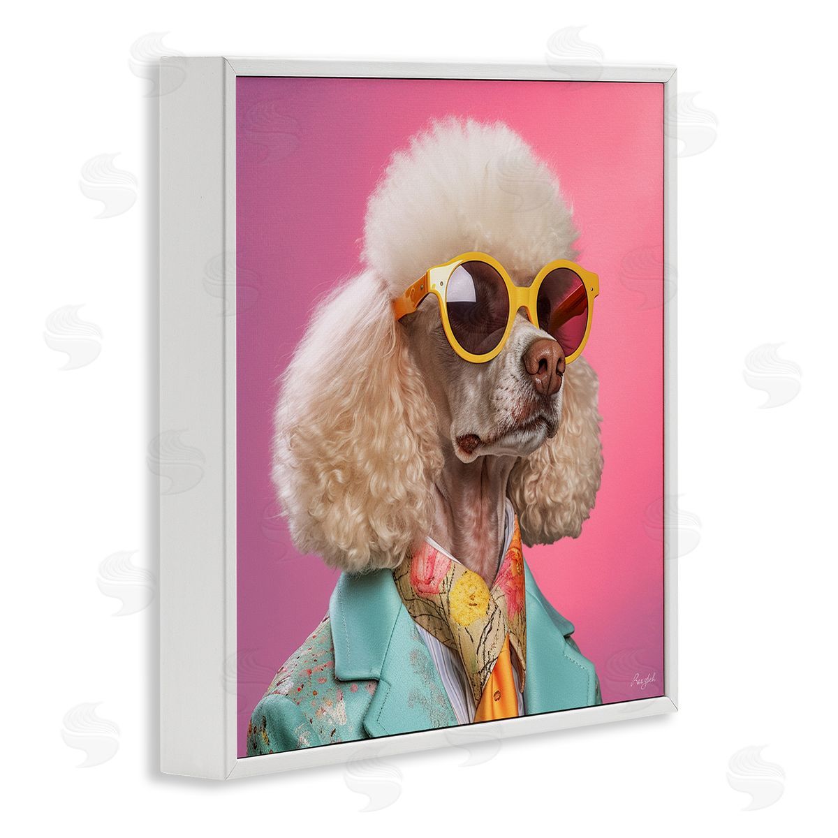 Roozbeh Stylish Poodle Portrait White Framed Giclee Wall Artside_