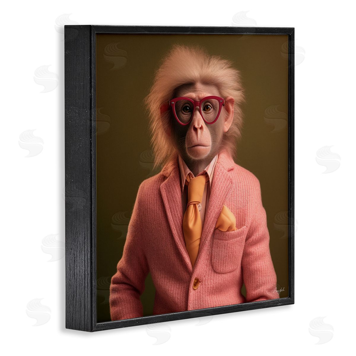 Roozbeh Stylish Monkey Portrait Black Framed Giclee Wall Artside_