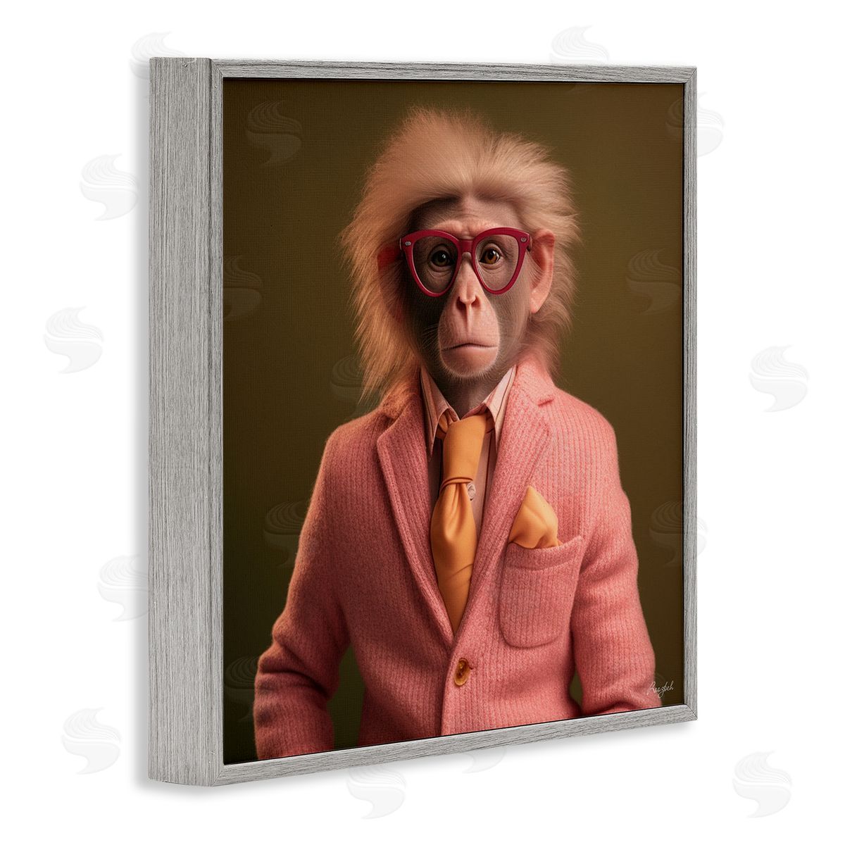 Roozbeh Stylish Monkey Portrait Gray Framed Giclee Wall Artside_