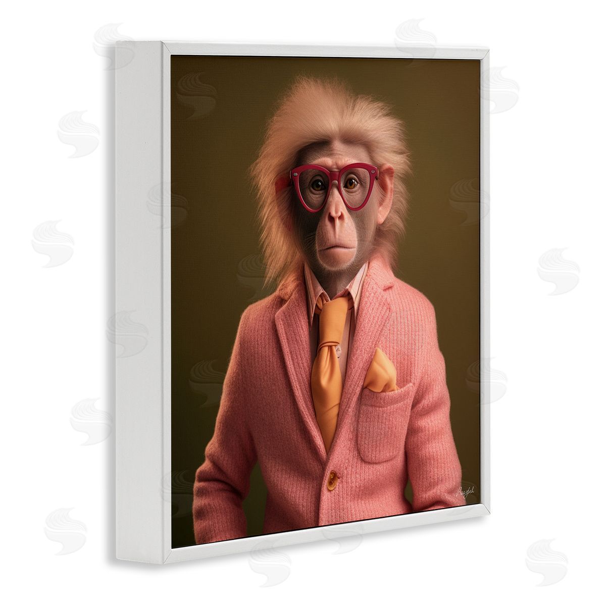Roozbeh Stylish Monkey Portrait White Framed Giclee Wall Artside_