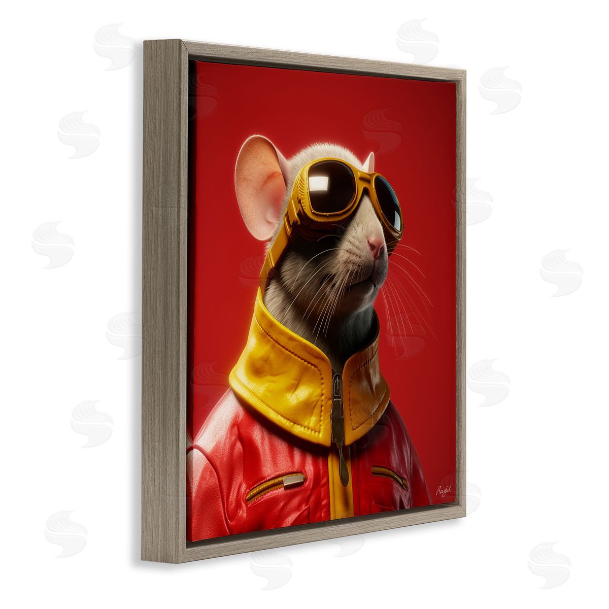 Roozbeh Mouse in Red Portrait Brown Floater Frame Canvas Artside_
