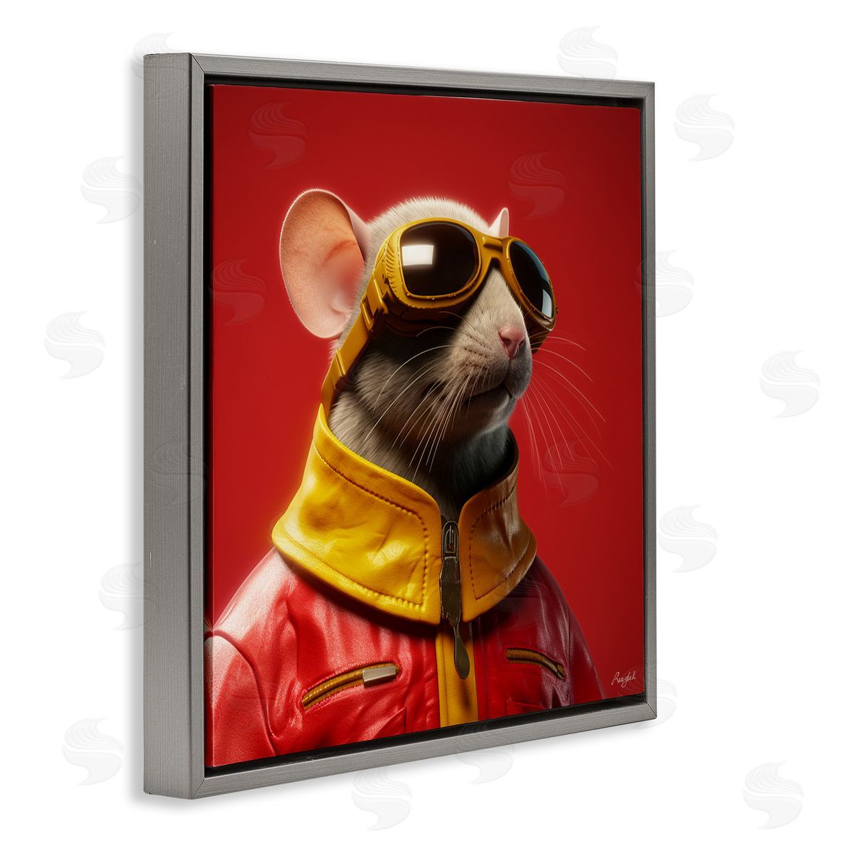 Roozbeh Mouse in Red Portrait Gray Floater Frame Canvas Artside_