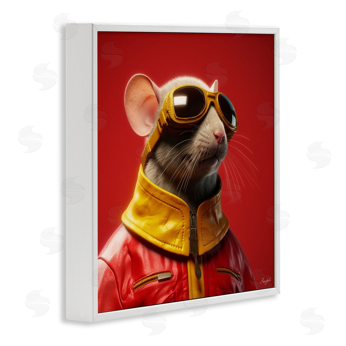 Roozbeh Mouse in Red Portrait White Framed Giclee Wall Artside_