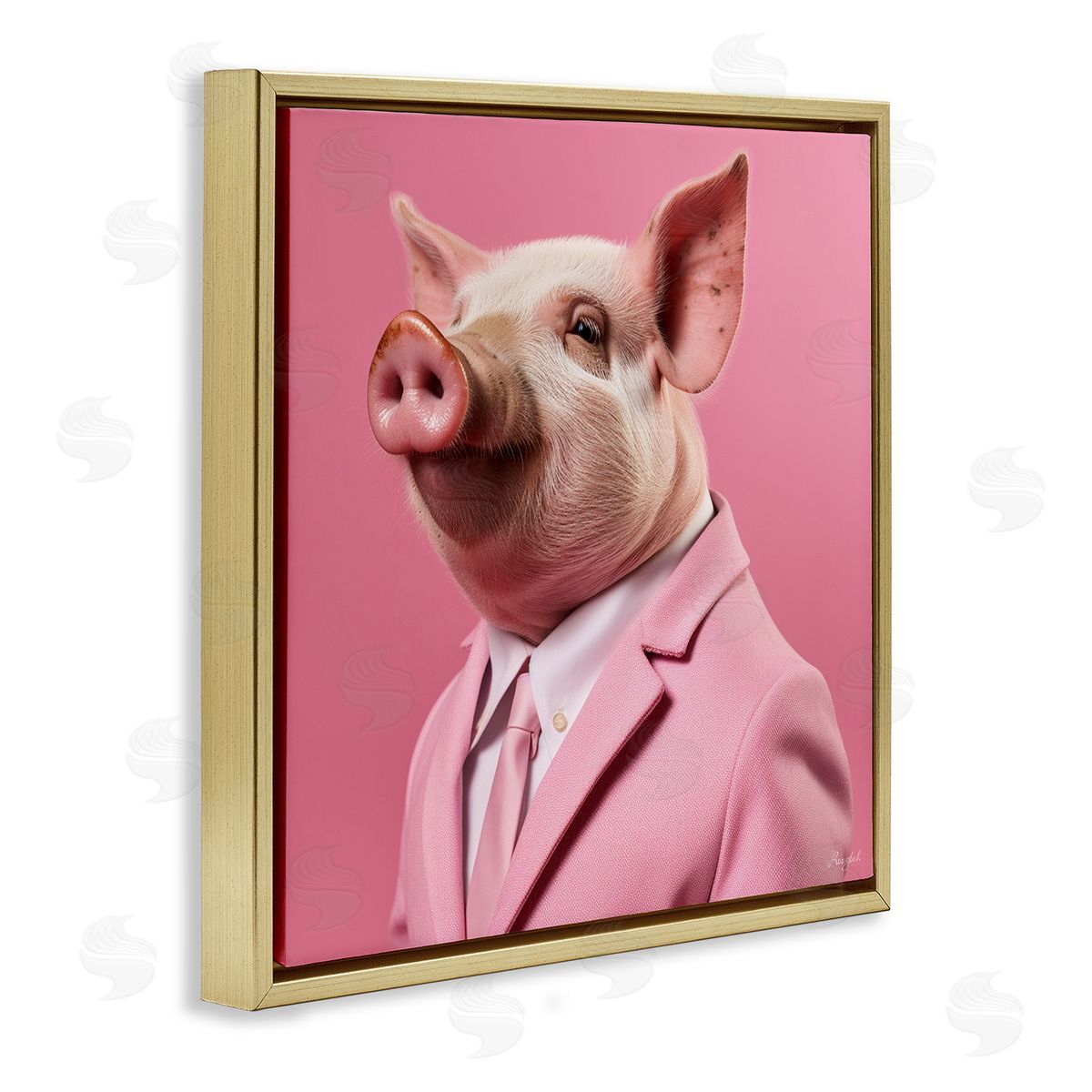 Pink Pig Fashion Gold Floating Frame Canvas Wall Art, Home Decor by Roozbeh