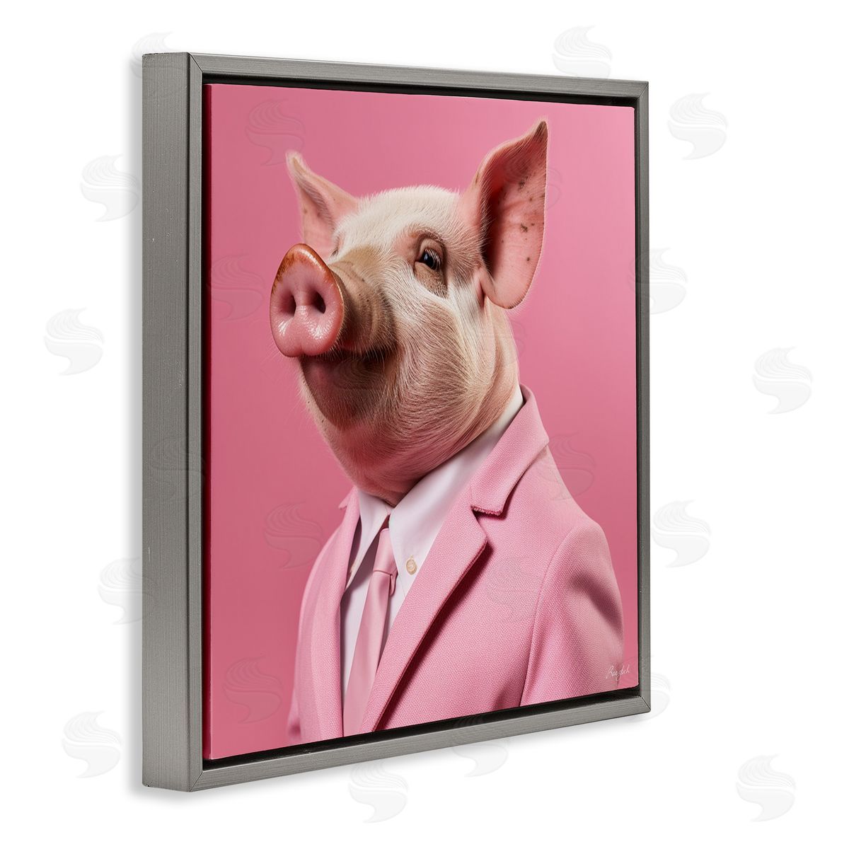 Roozbeh Pink Pig Fashion Gray Floater Frame Canvas Artside_