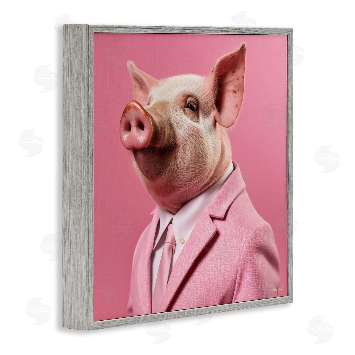 Roozbeh Pink Pig Fashion Gray Framed Giclee Wall Artside_