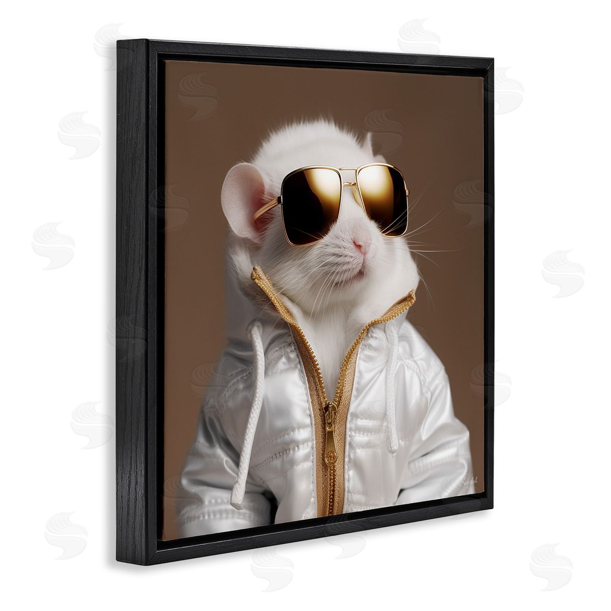 Roozbeh Fashionable White Mouse Black Floater Frame Canvas Artside_