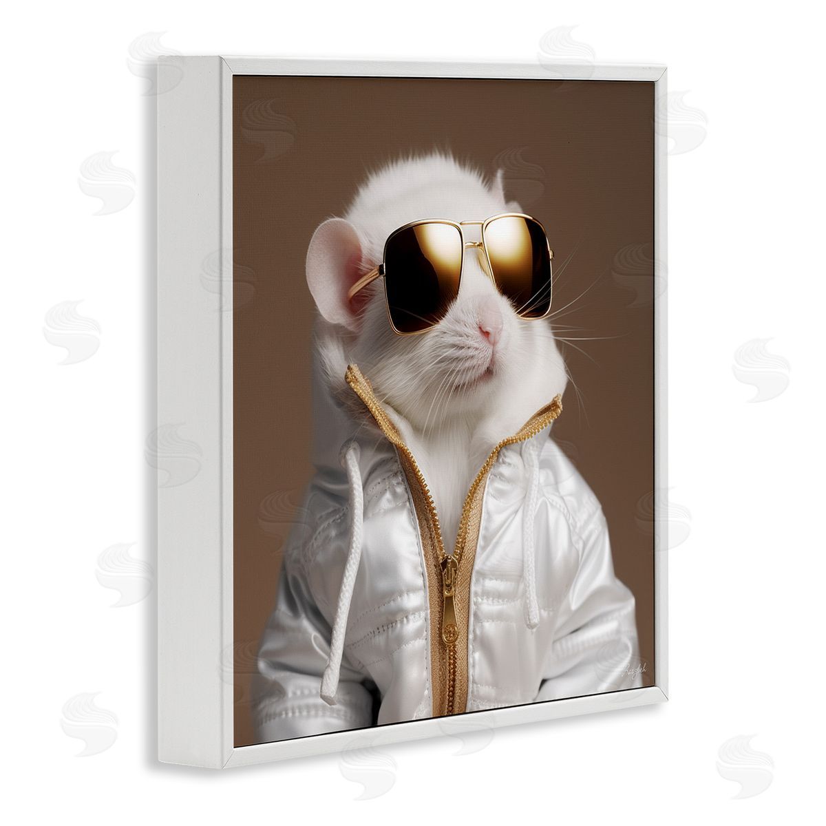 Roozbeh Fashionable White Mouse White Framed Giclee Wall Artside_