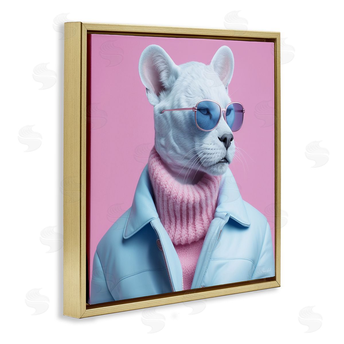 Roozbeh Pastel Stylish Panther Gold Floater Frame Canvas Artside_