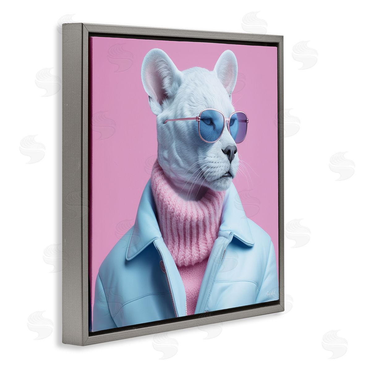 Roozbeh Pastel Stylish Panther Gray Floater Frame Canvas Artside_