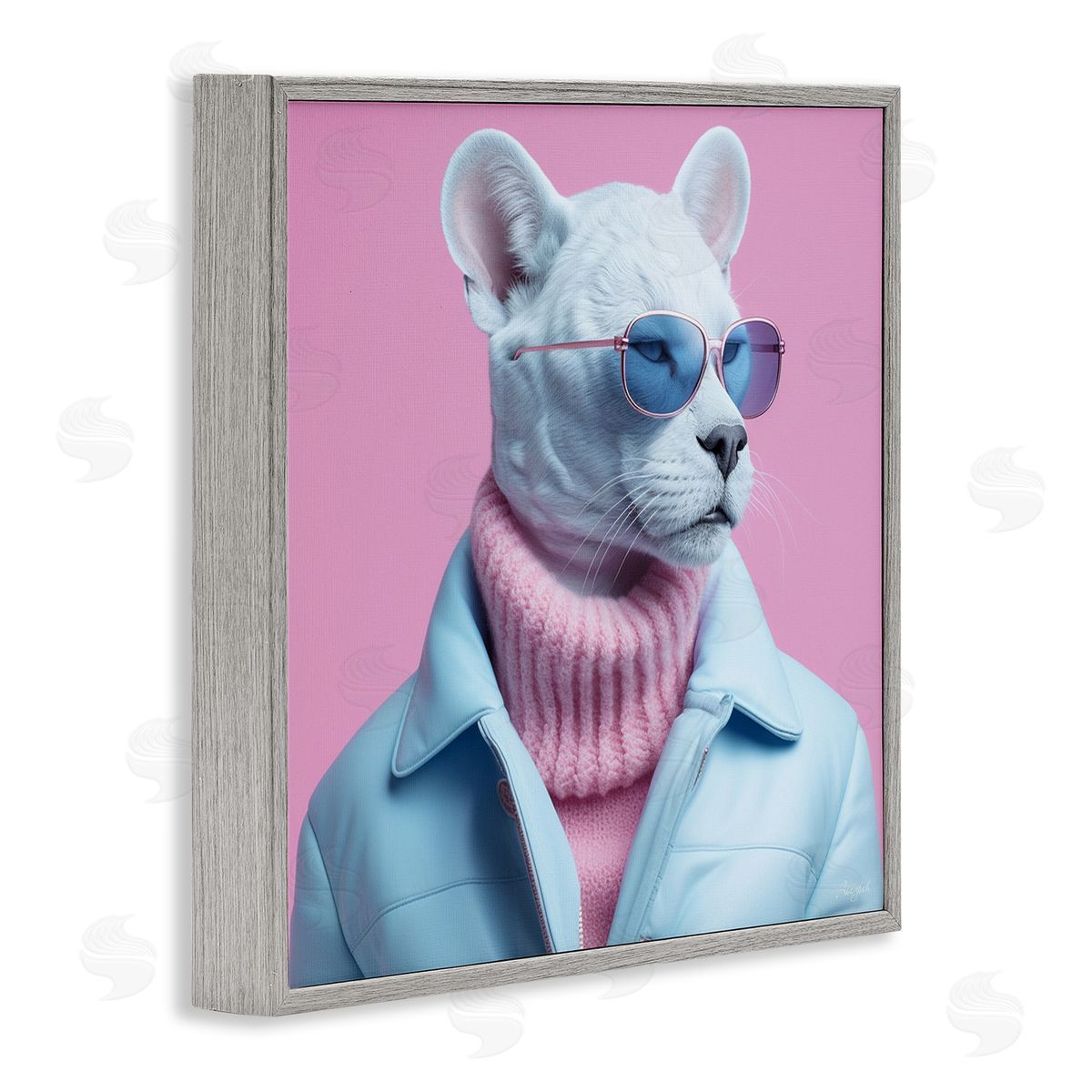 Roozbeh Pastel Stylish Panther Gray Framed Giclee Wall Artside_