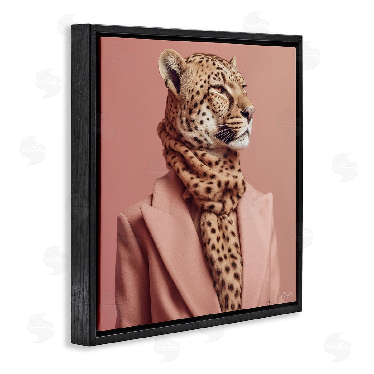 Roozbeh Fashionable Cheetah Portrait Black Floater Frame Canvas Artside_