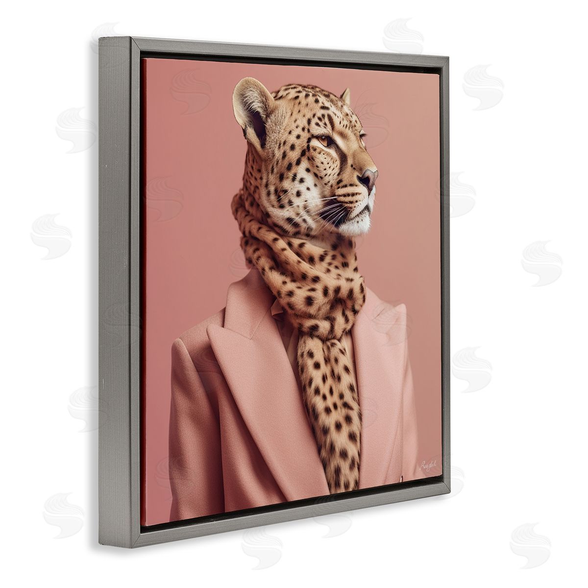 Roozbeh Fashionable Cheetah Portrait Gray Floater Frame Canvas Artside_