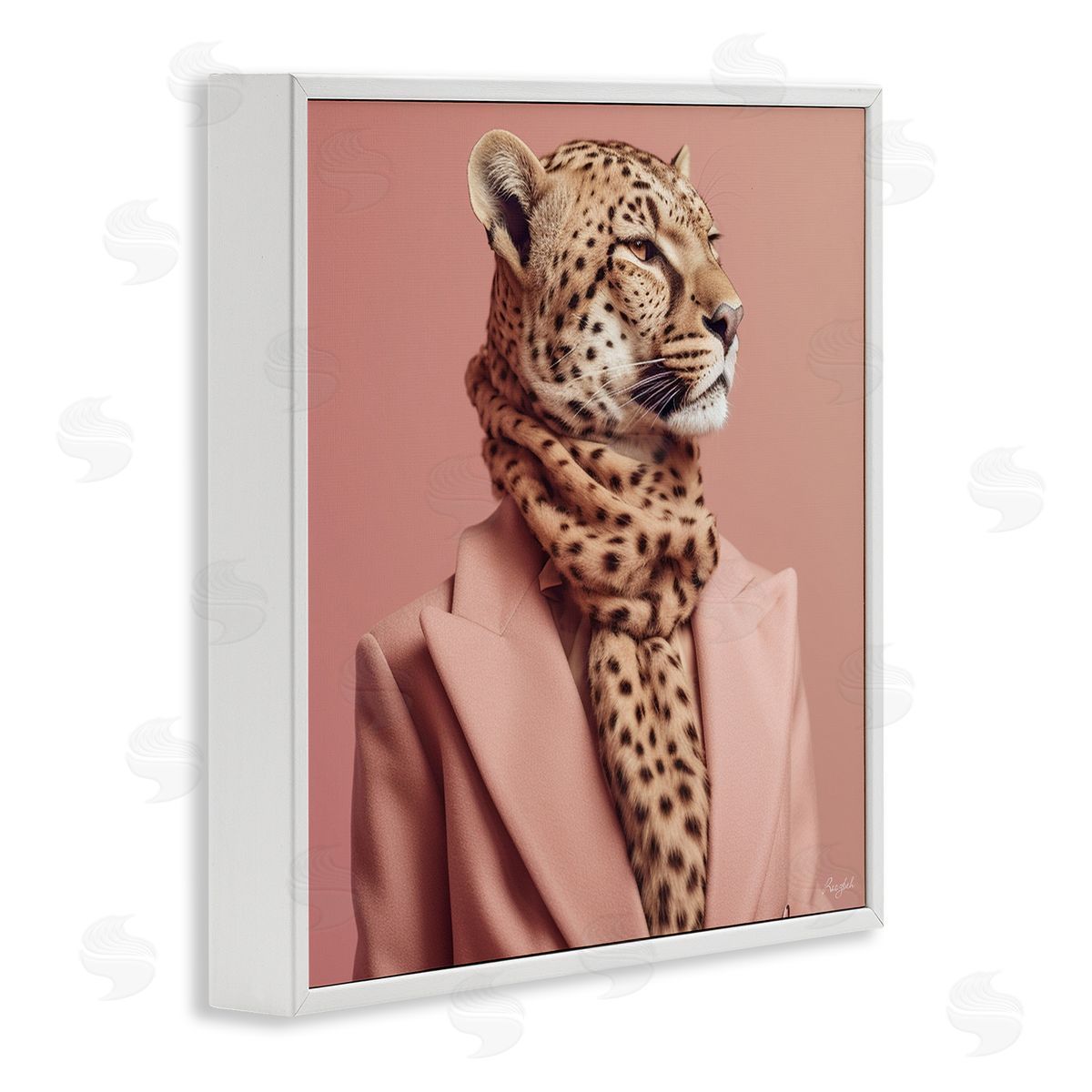 Fashionable Cheetah Portrait White Frame Print Wall Art, Home Decor by Roozbeh