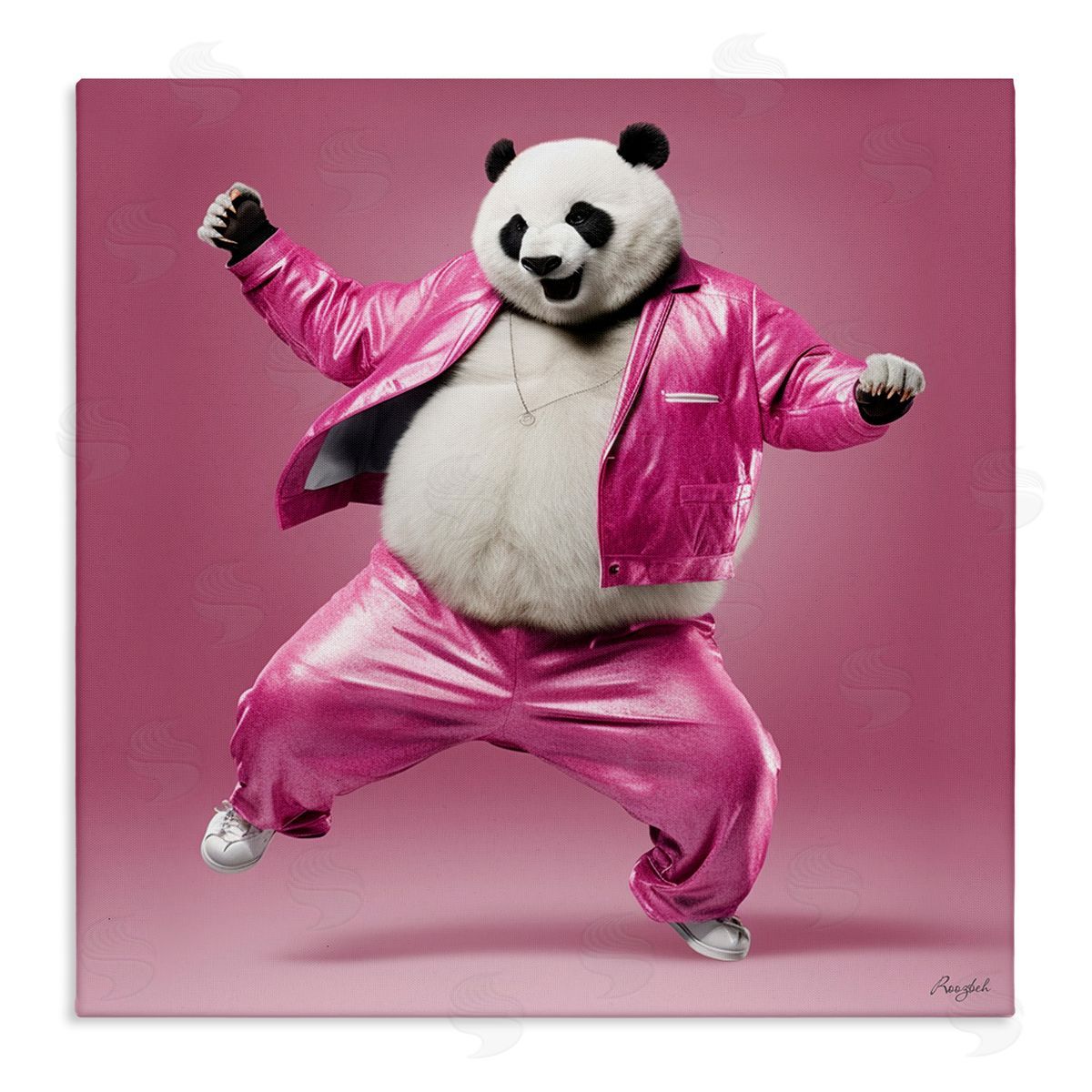 Roozbeh Dancing Panda in Pink Canvas Wall Art