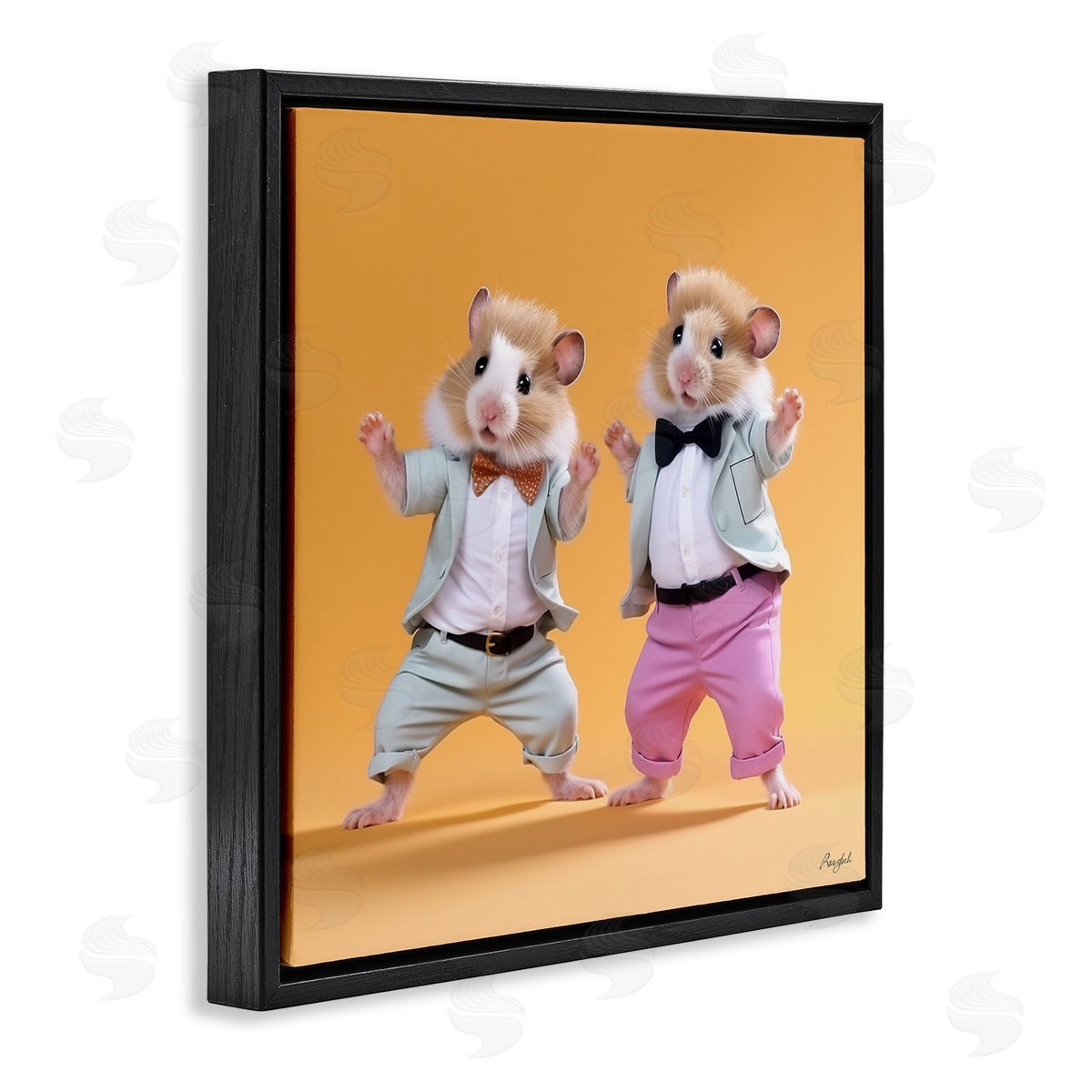 Roozbeh Dancing Hamsters Duo Black Floater Frame Canvas Artside_