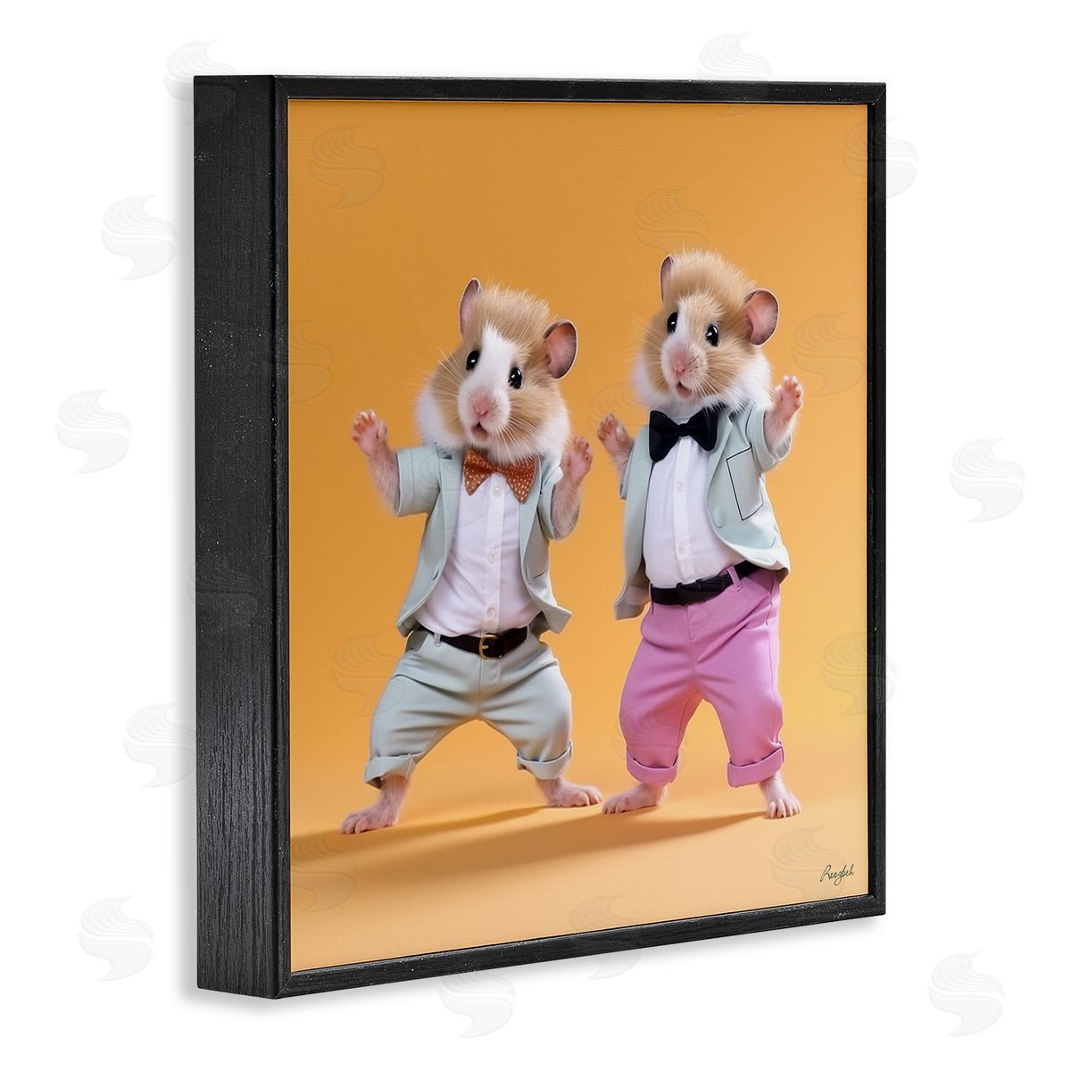 Roozbeh Dancing Hamsters Duo Black Framed Giclee Wall Artside_