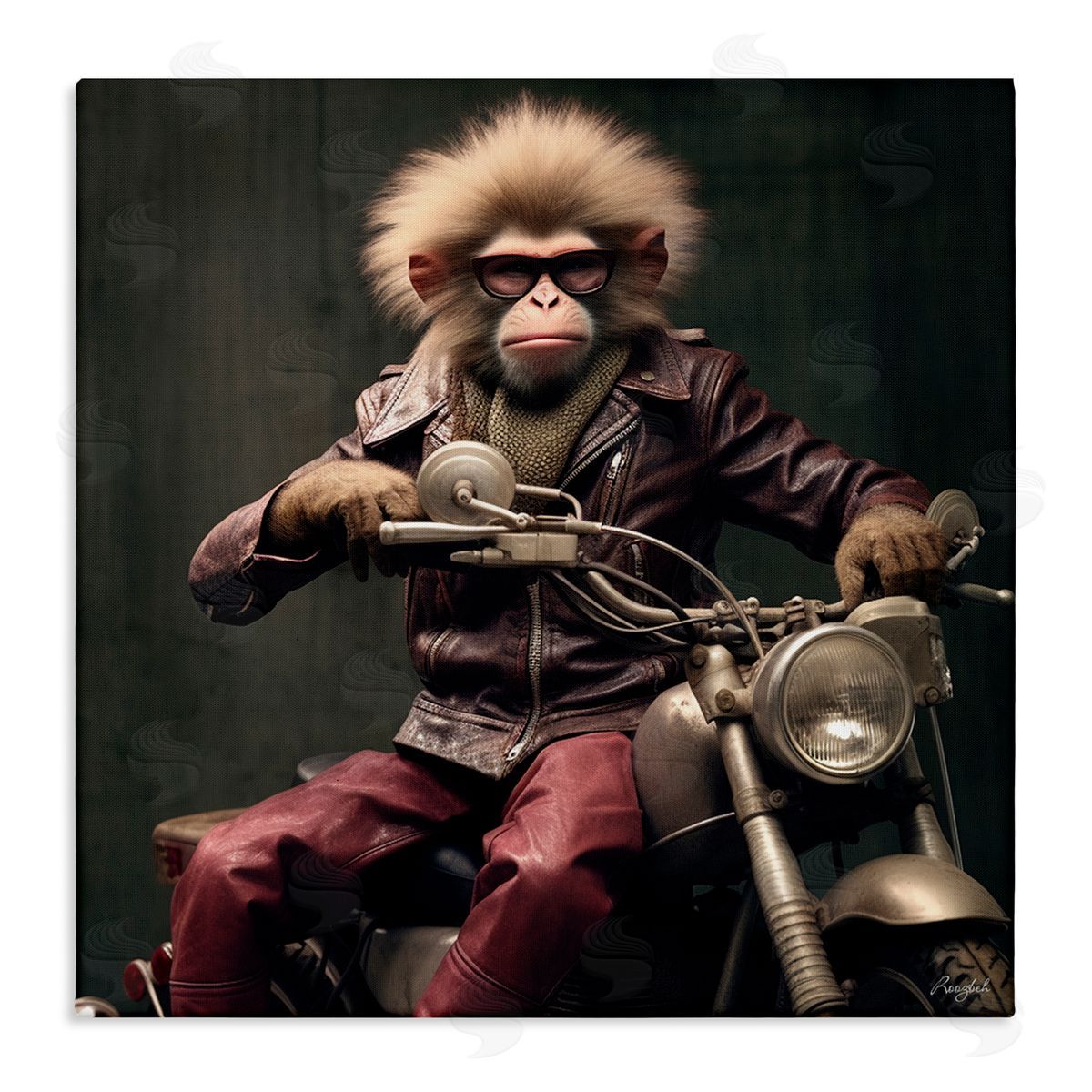 Roozbeh Biker Monkey Portrait Canvas Wall Art