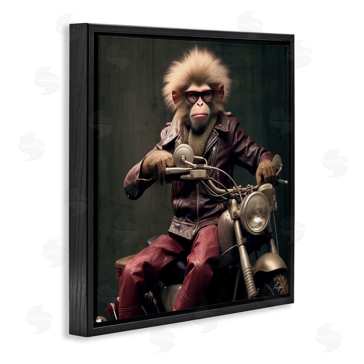 Roozbeh Biker Monkey Portrait Black Floater Frame Canvas Artside_
