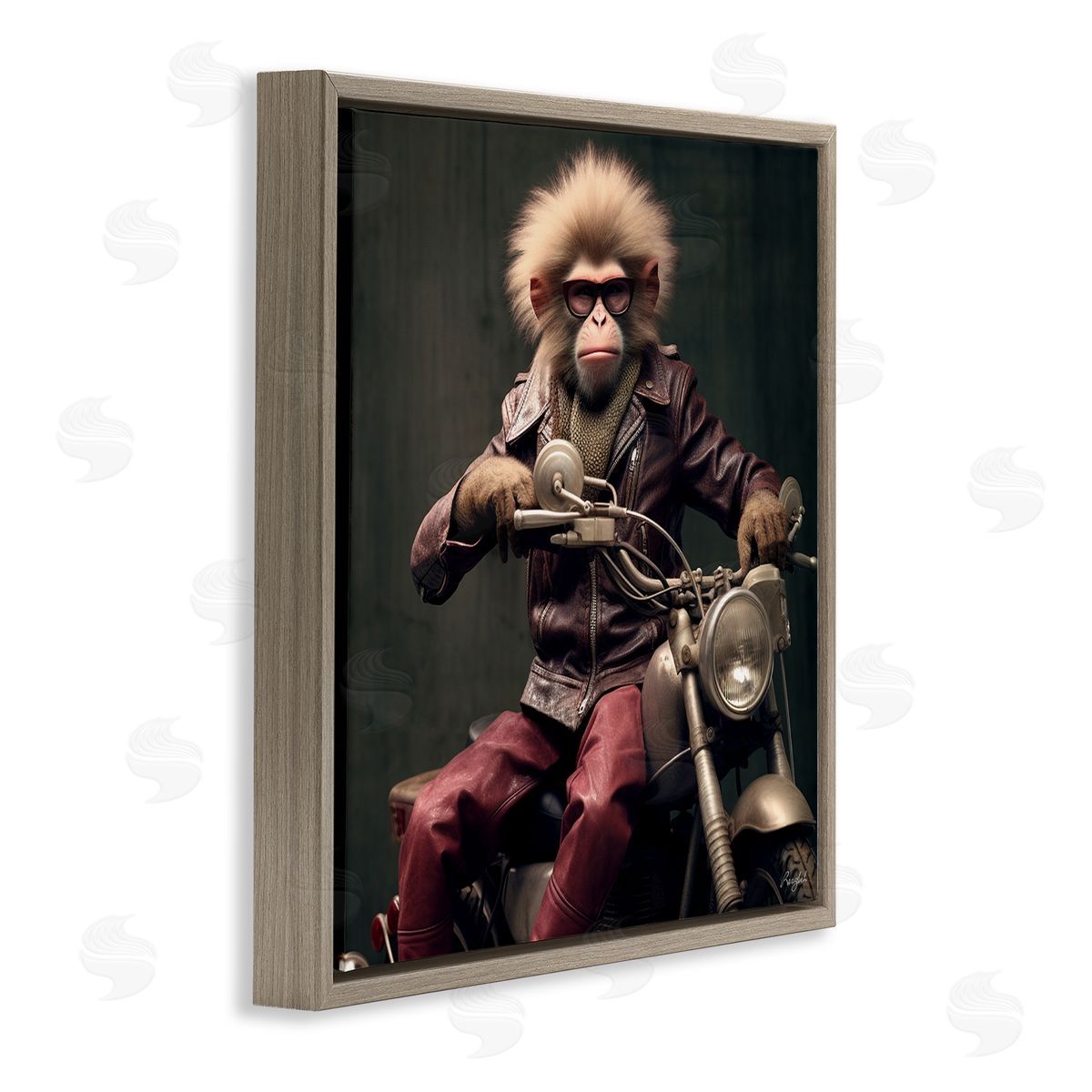 Roozbeh Biker Monkey Portrait Brown Floater Frame Canvas Artside_