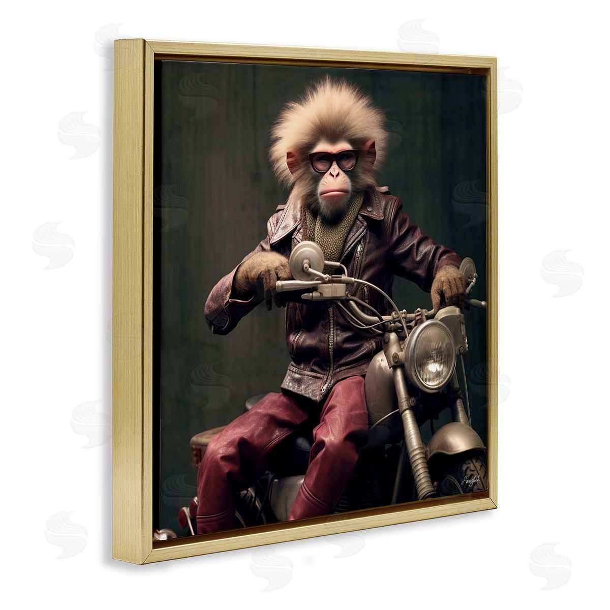 Roozbeh Biker Monkey Portrait Gold Floater Frame Canvas Artside_