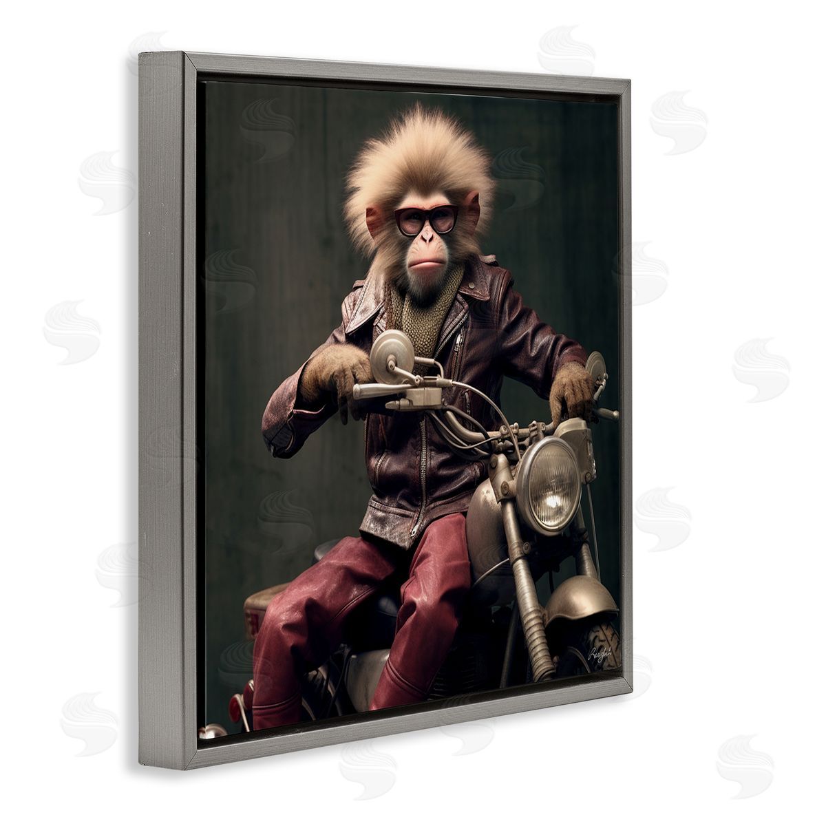 Roozbeh Biker Monkey Portrait Gray Floater Frame Canvas Artside_