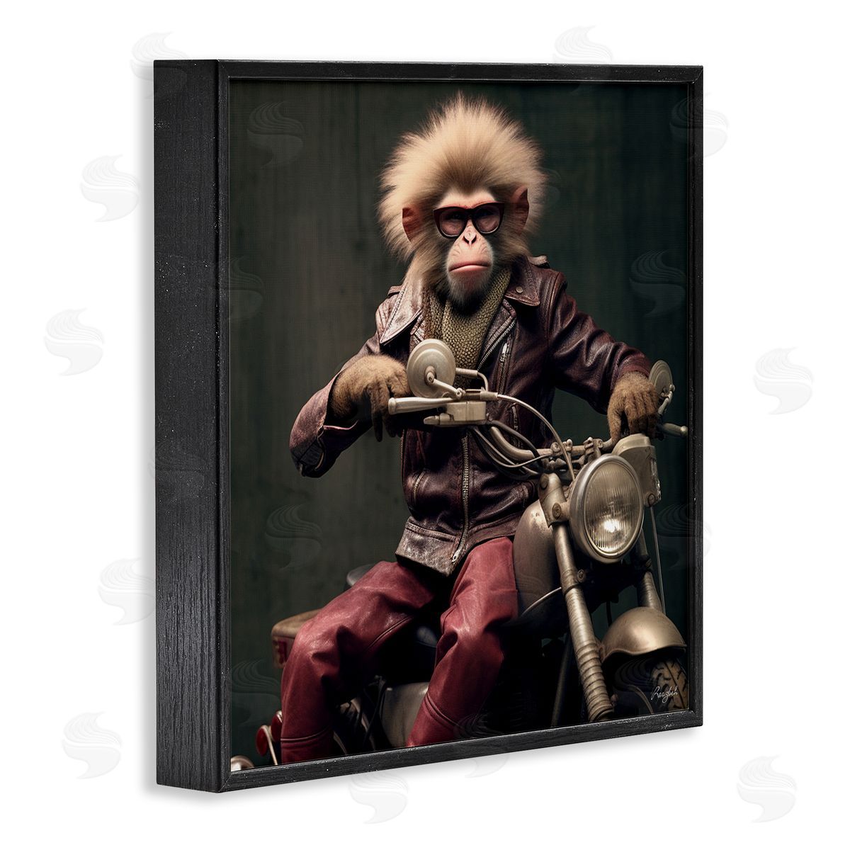 Roozbeh Biker Monkey Portrait Black Framed Giclee Wall Artside_
