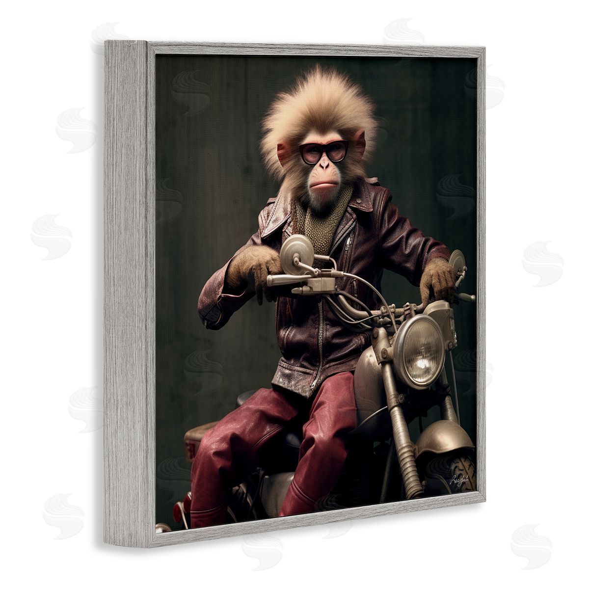 Roozbeh Biker Monkey Portrait Gray Framed Giclee Wall Artside_