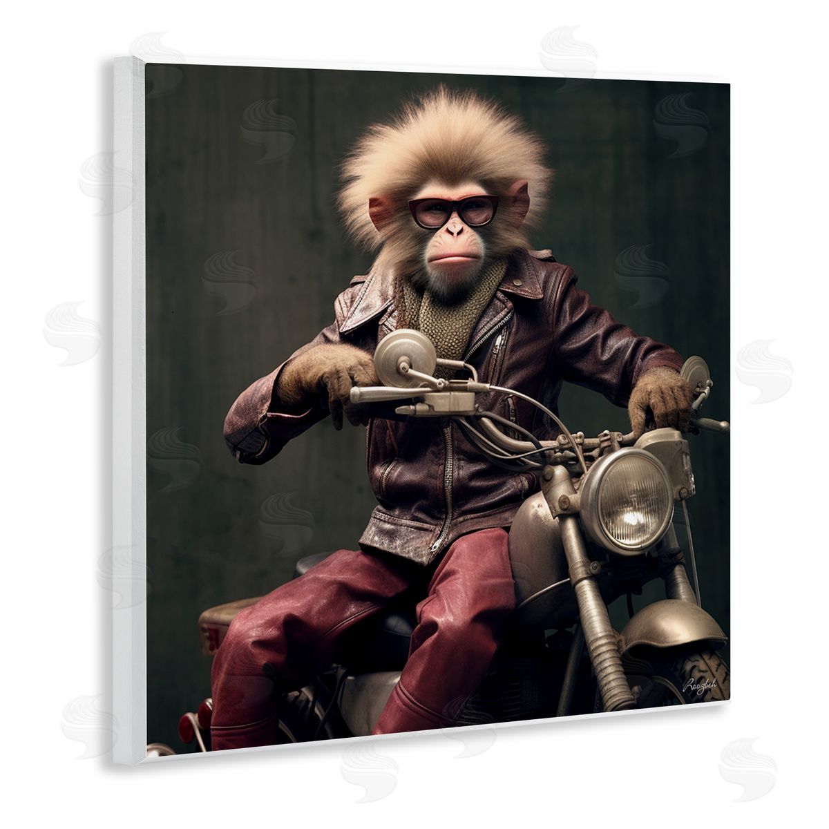 Roozbeh Biker Monkey Portrait Wall Plaque Artside_