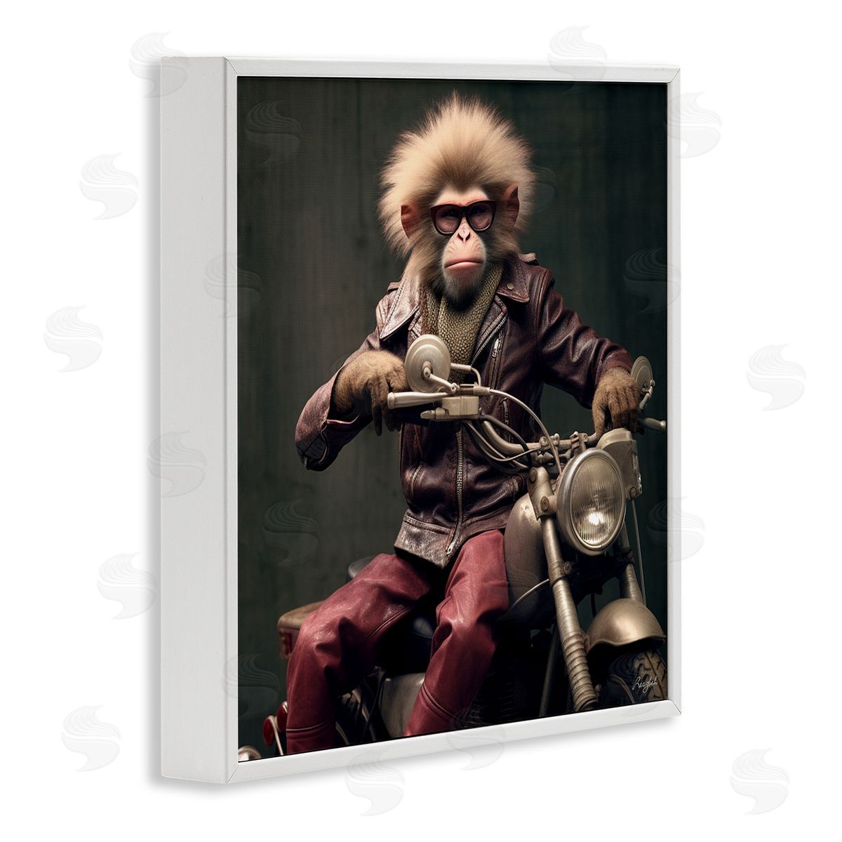 Roozbeh Biker Monkey Portrait White Framed Giclee Wall Artside_