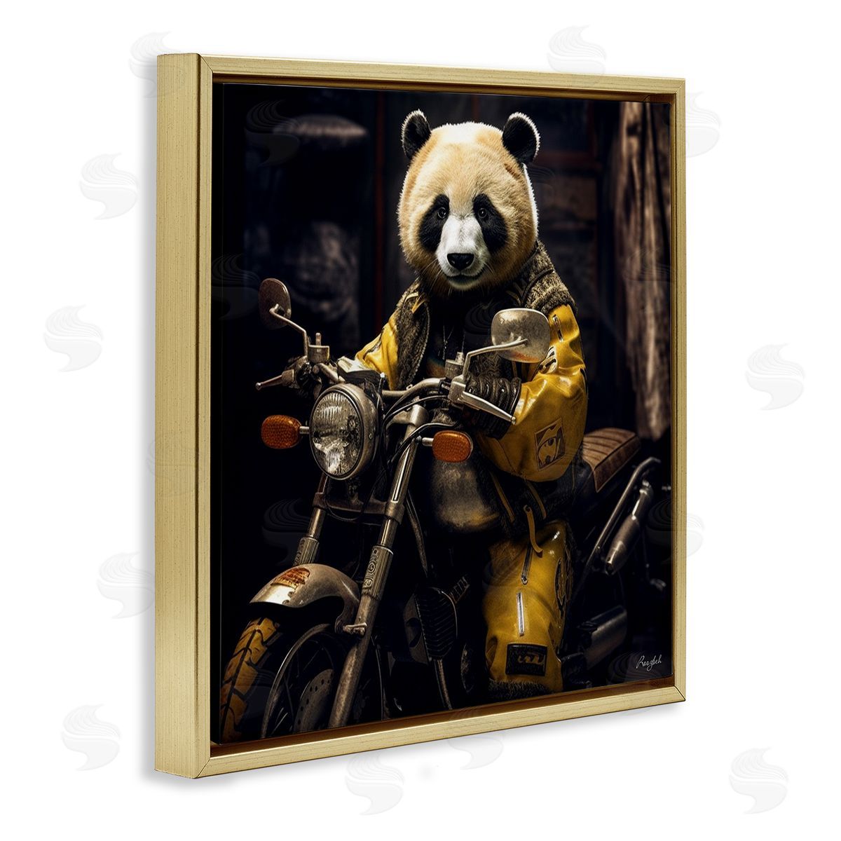 Roozbeh Panda on Motorcycle Gold Floater Frame Canvas Artside_