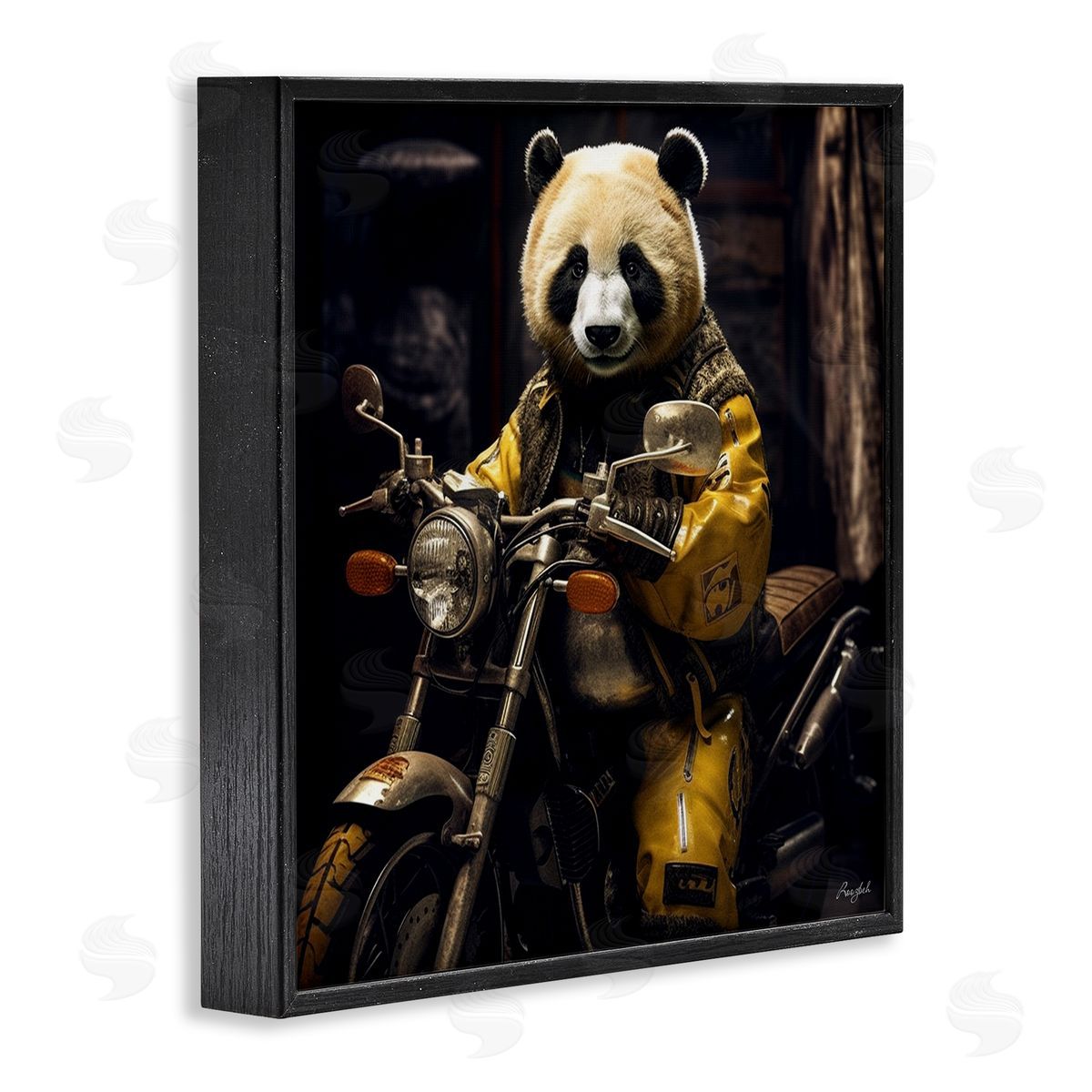 Roozbeh Panda on Motorcycle Black Framed Giclee Wall Artside_
