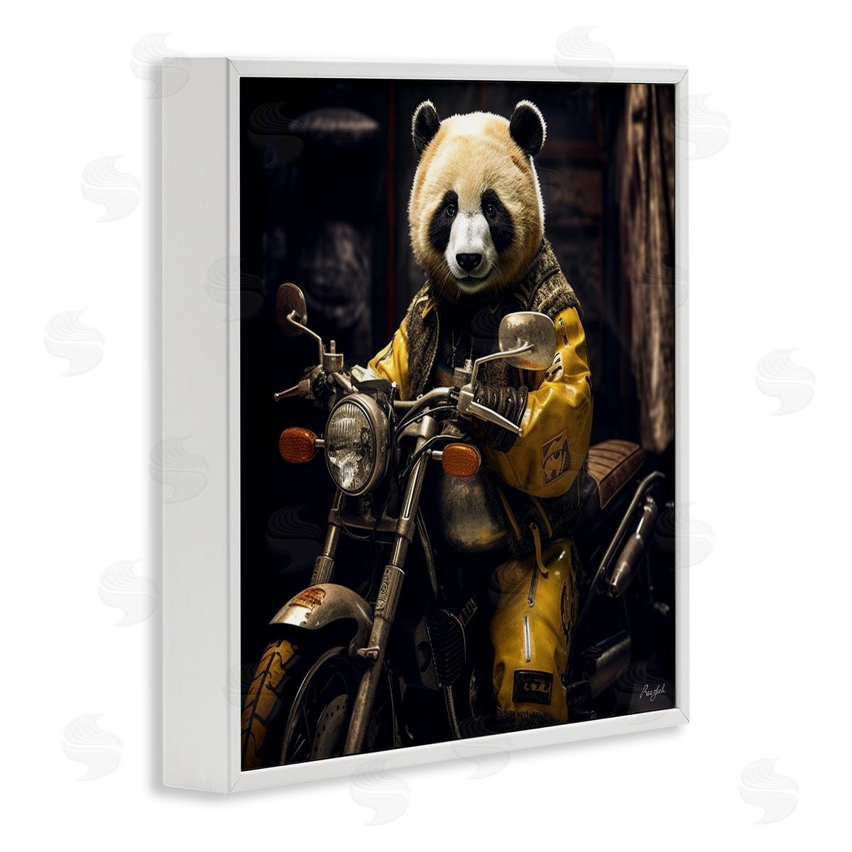 Roozbeh Panda on Motorcycle White Framed Giclee Wall Artside_