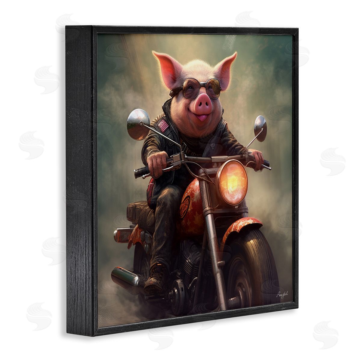 Roozbeh Biker Pig on Motorcycle Black Framed Giclee Wall Artside_