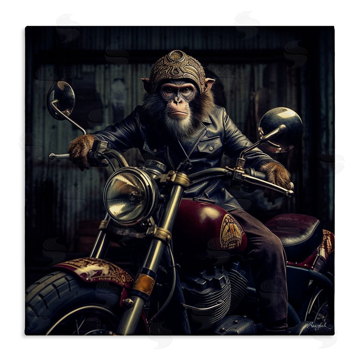 Roozbeh Gorilla Motorcycle Portrait Canvas Wall Art