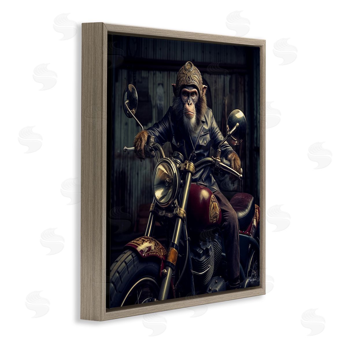 Roozbeh Gorilla Motorcycle Portrait Brown Floater Frame Canvas Artside_