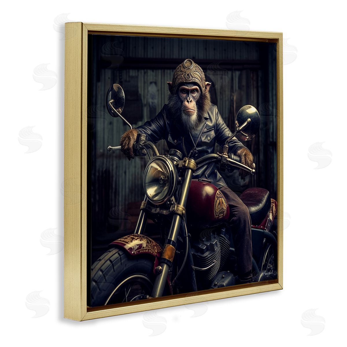 Roozbeh Gorilla Motorcycle Portrait Gold Floater Frame Canvas Artside_