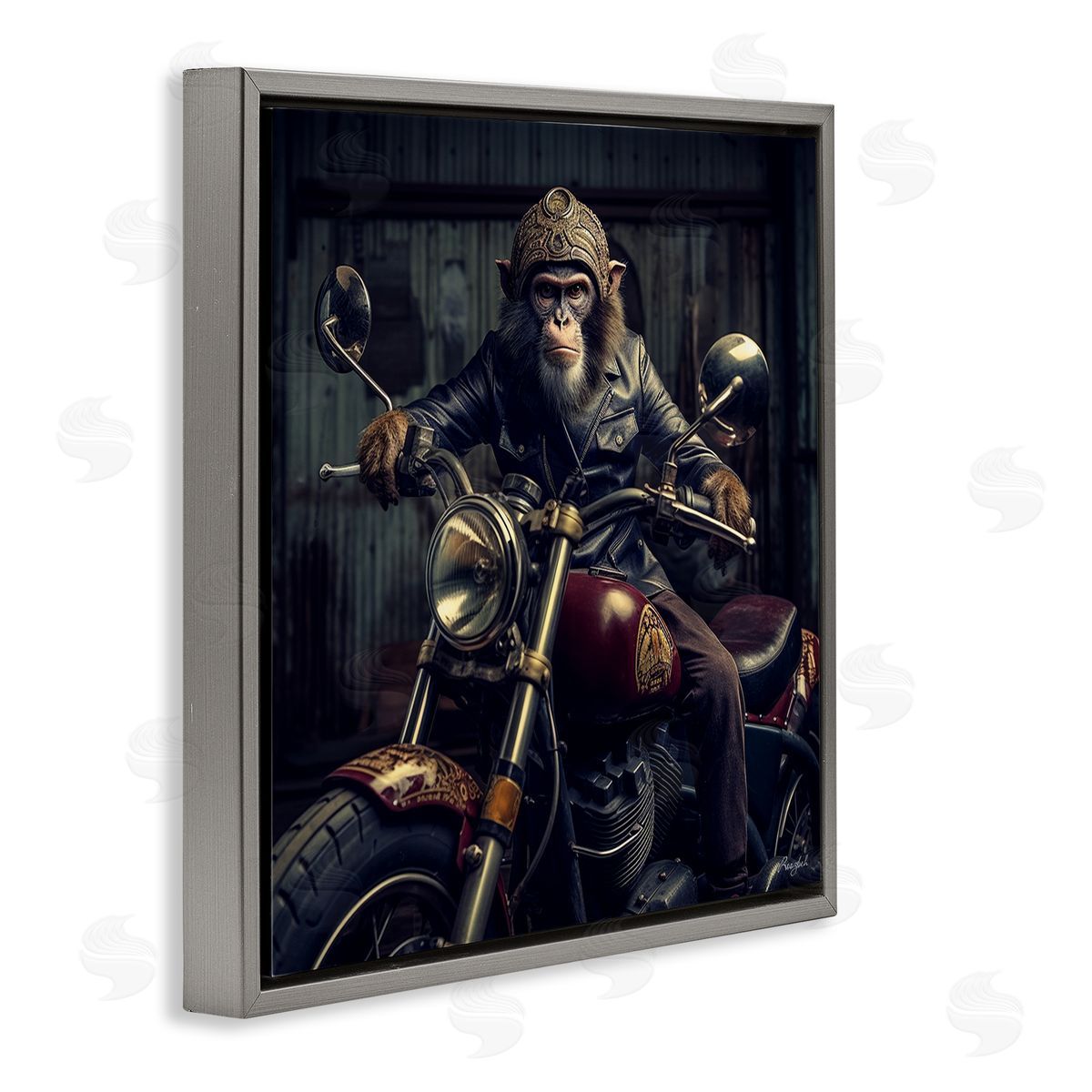 Roozbeh Gorilla Motorcycle Portrait Gray Floater Frame Canvas Artside_