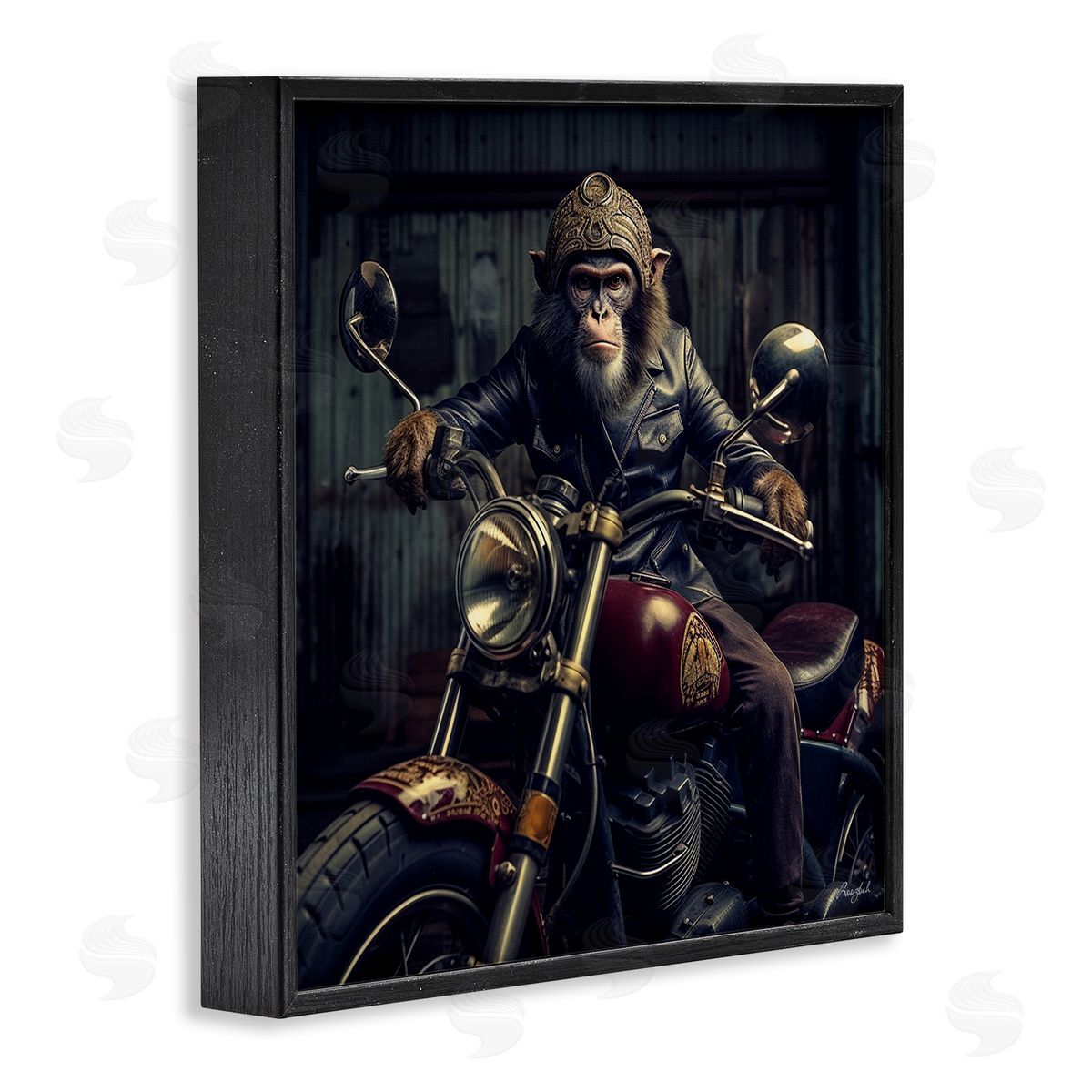 Roozbeh Gorilla Motorcycle Portrait Black Framed Giclee Wall Artside_
