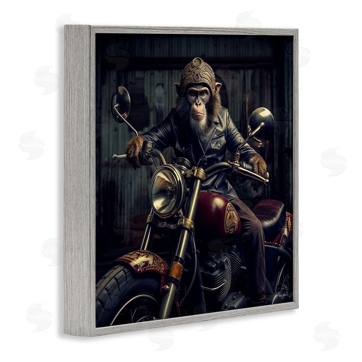 Roozbeh Gorilla Motorcycle Portrait Gray Framed Giclee Wall Artside_
