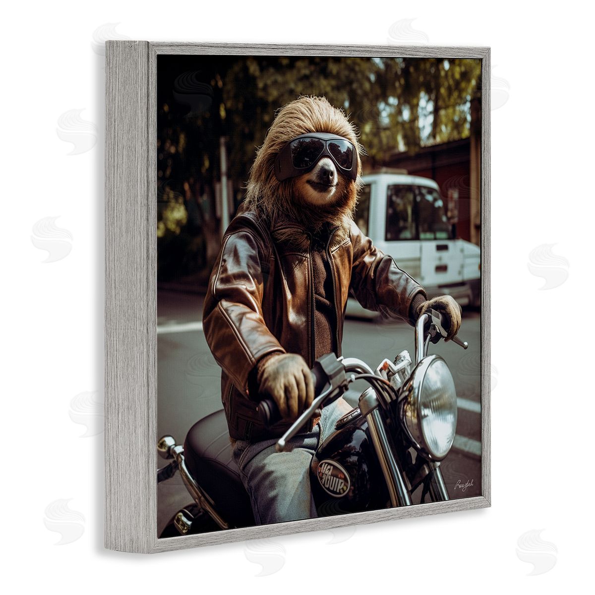Roozbeh Biker Animal Portrait Gray Framed Giclee Wall Artside_